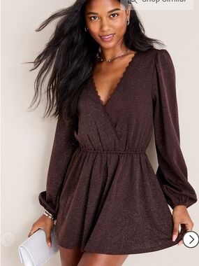 Francesca's Collections Brown Sparkle Wrap Mini Romper